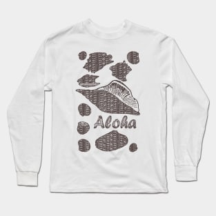 Vintage Style Polynesian Hawaiian Cow Shell Pattern Surf Aloha Long Sleeve T-Shirt